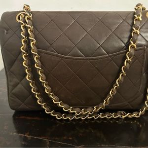Brown Vintage Navy CHANEL Quilted Leather Flap Handbag! Very Rare!